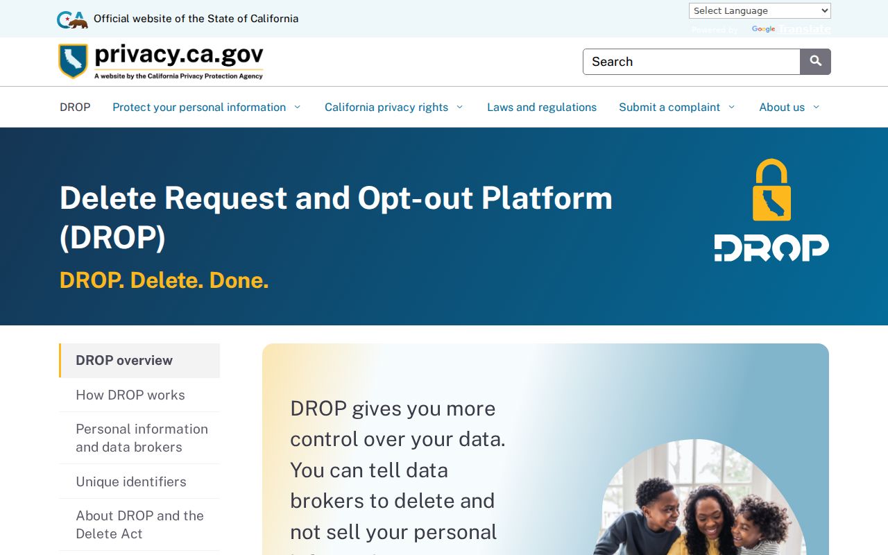 Lathrop neighbors California DROP privacy request