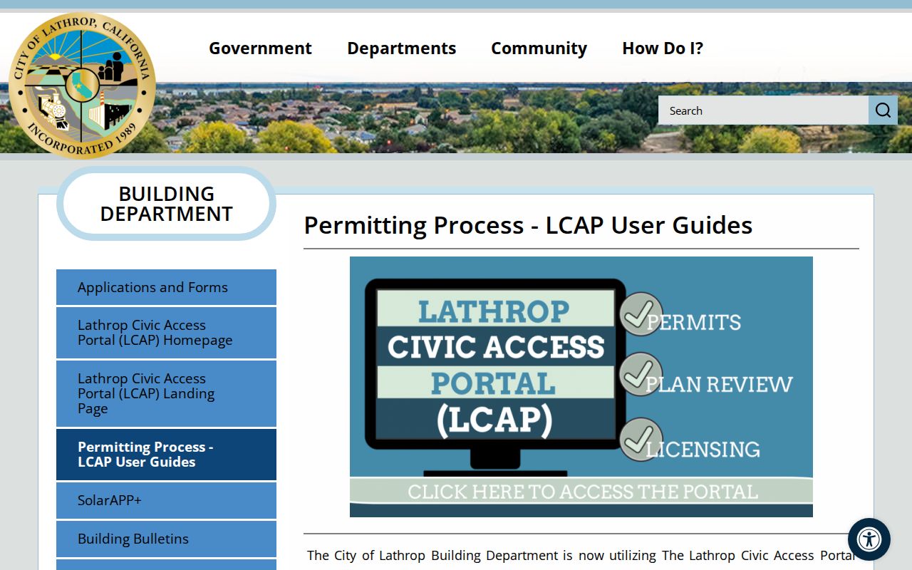 Lathrop street directory Civic Access Portal permit search